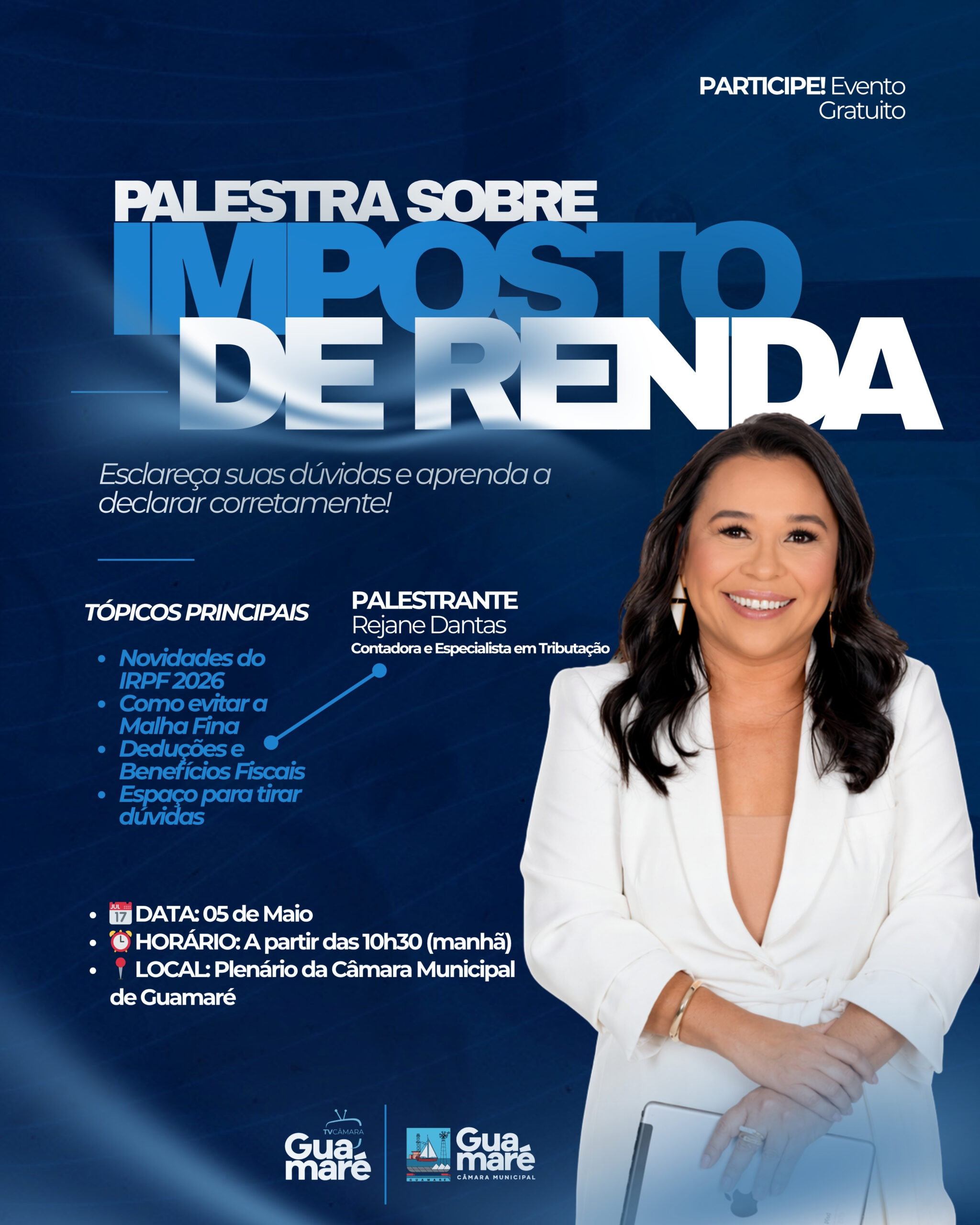 Palestra sobre o IRPF 2026 será realizada na Câmara Municipal de Guamaré